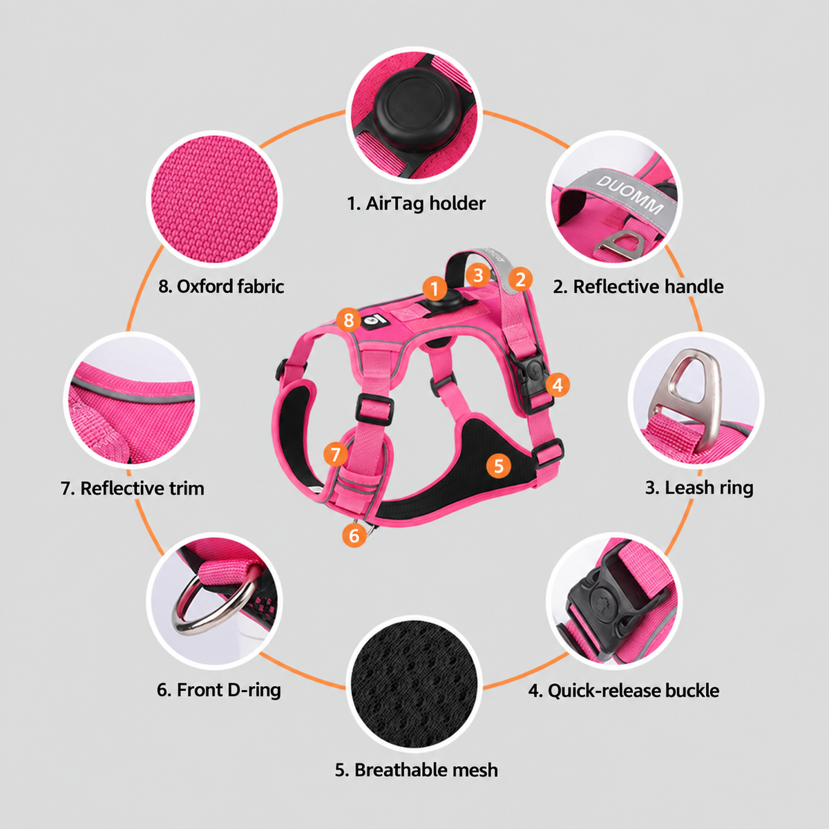 Adjustable Reflective Dog Harness with AirTag Holder
