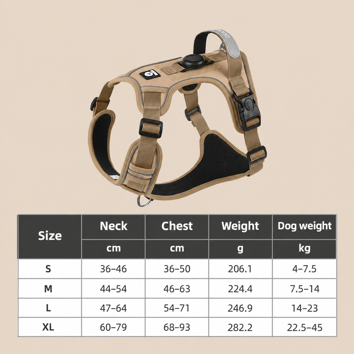 Adjustable Reflective Dog Harness with AirTag Holder