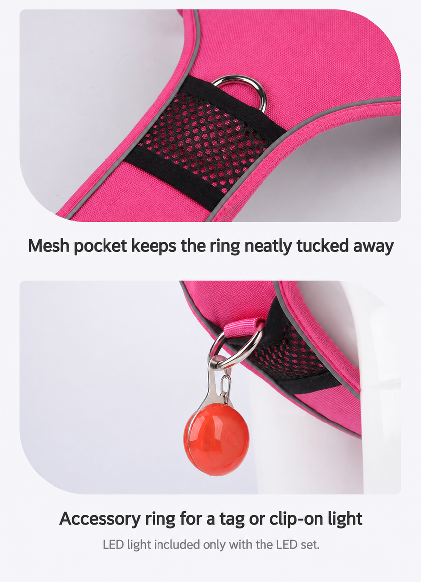 Mesh ring pocket and accessory attachment with optional LED light
